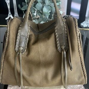 Lucky Brand Olive Suede Shoulder Bag with Braided Handles